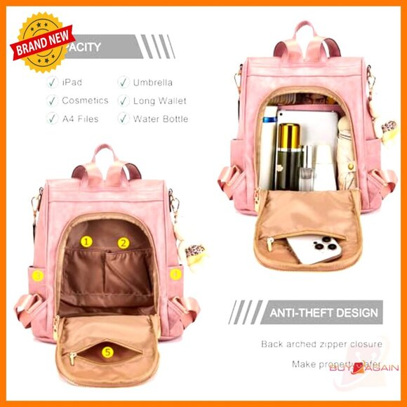 Vegan Leather Anti-Theft Backpack Set with Crossbody Bag and Wallet main image 7